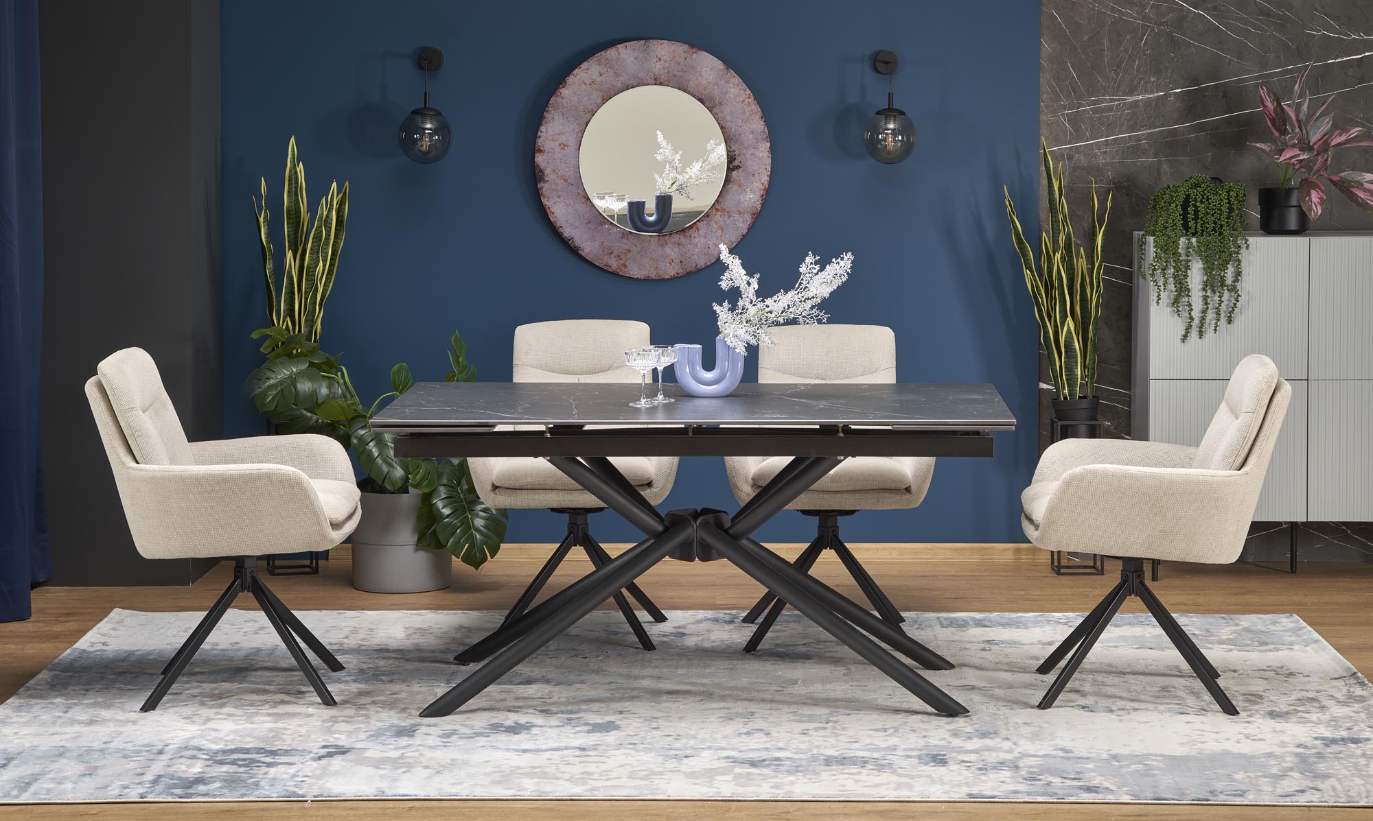 Mesa extensível VITORINO -preto mármore / preto, 160-220cm - Image 16