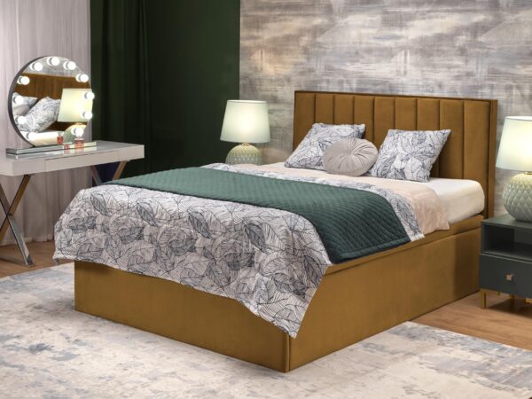 Cama estofada c/arrumação ASENTO - Mostarda, 160x200cm
