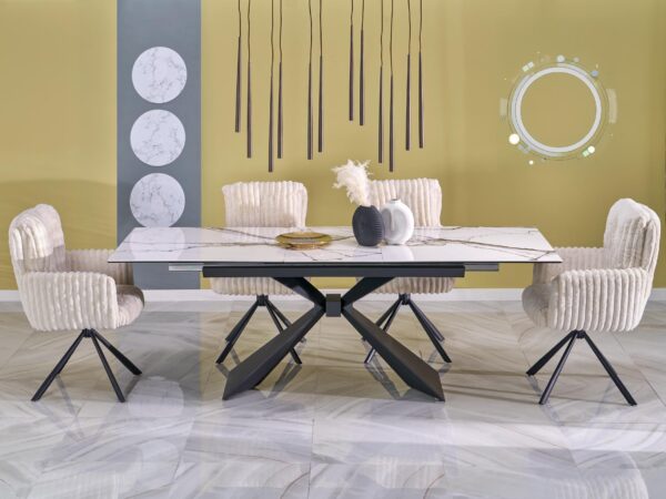 Mesa extensível LUCIANO - branco mármore / preto, 180-230cm