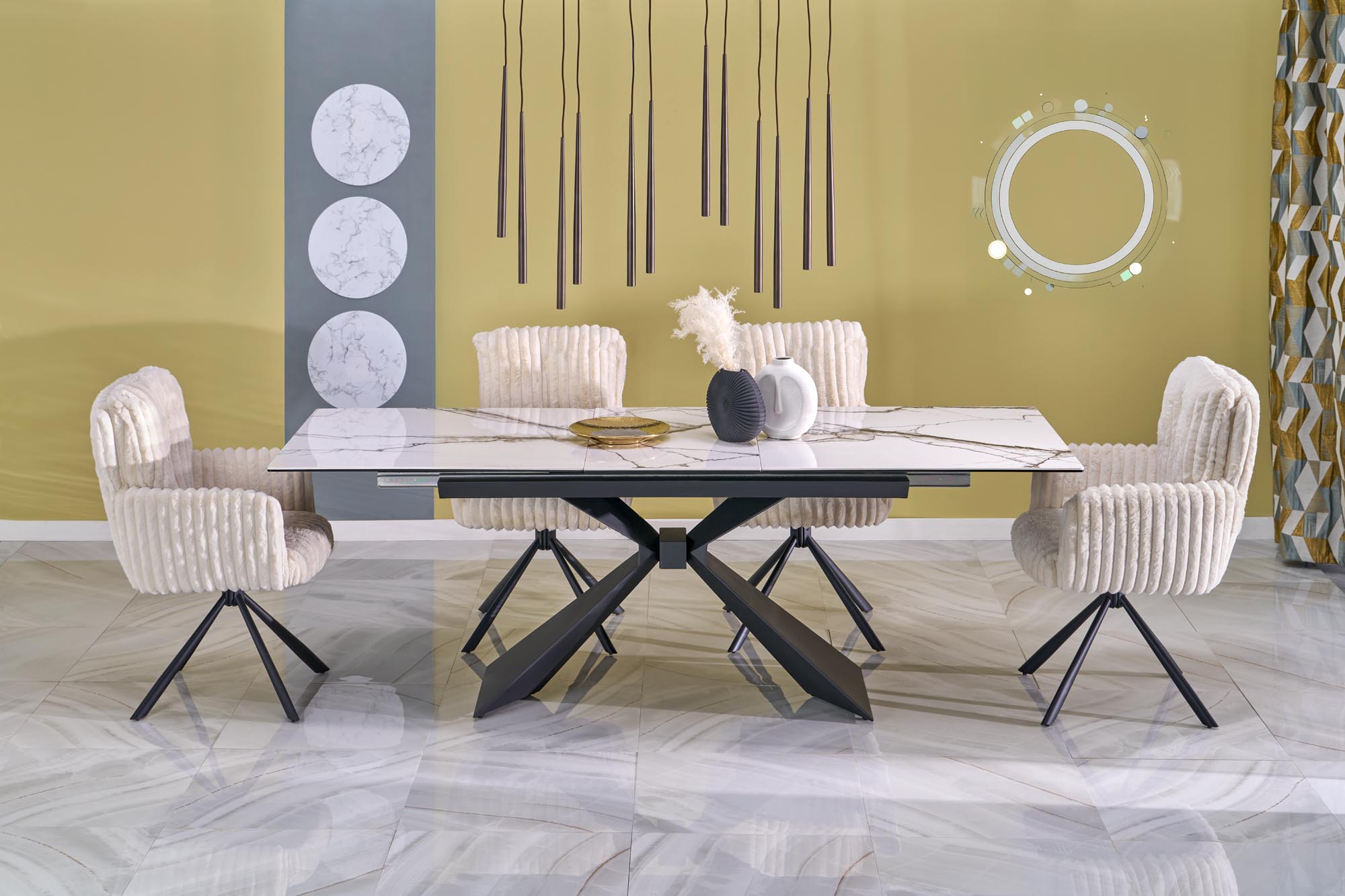 Mesa extensível LUCIANO - branco mármore / preto, 180-230cm