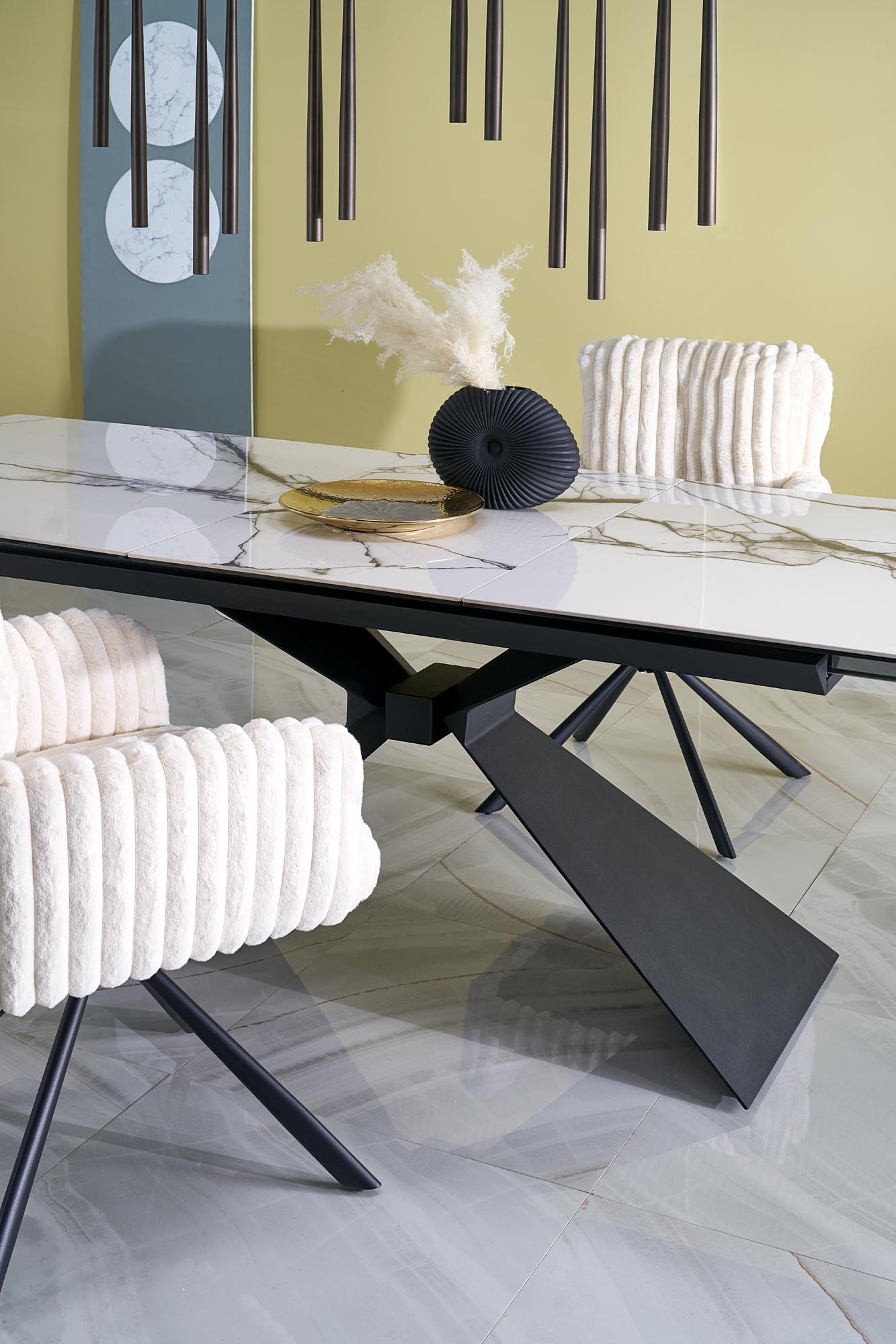 Mesa extensível LUCIANO - branco mármore / preto, 180-230cm - Image 4