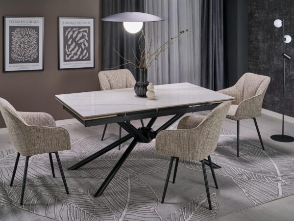 Mesa extensível VITORINO - branco mármore / preto, 160-220cm