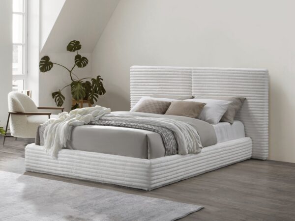 Cama estofada MADERA - Creme, 160x200cm