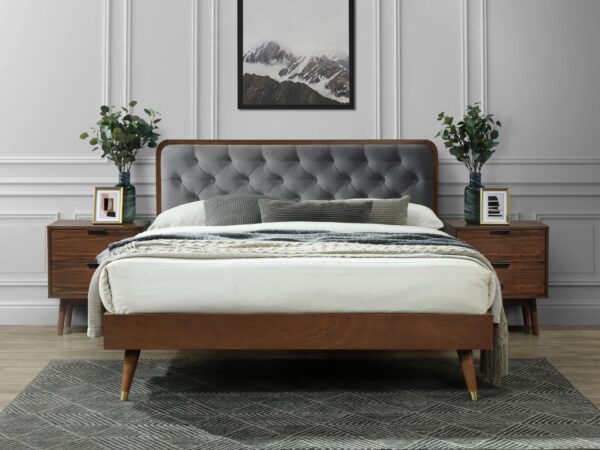 Cama estofada CASSIDY - Cinzento, 140x200cm