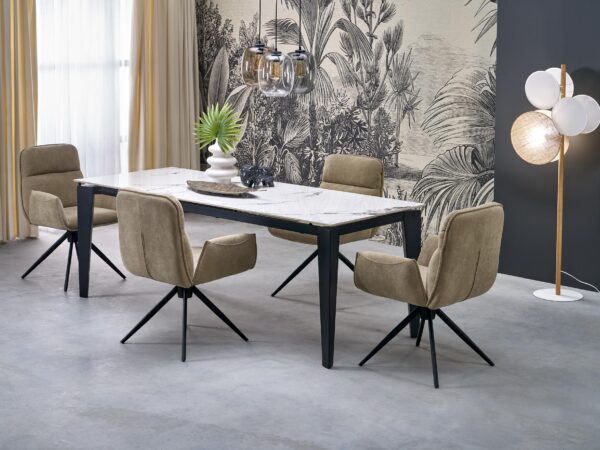 Mesa extensível FELIX- branco mármore / preto, 141-201cm