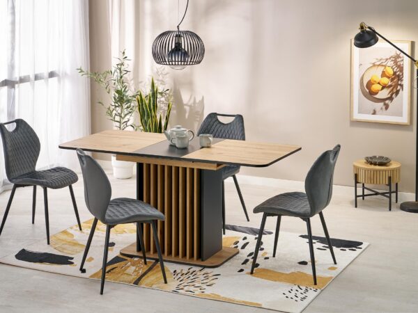 Mesa extensível WILSON - carvalho artisan / preto, 120-158cm