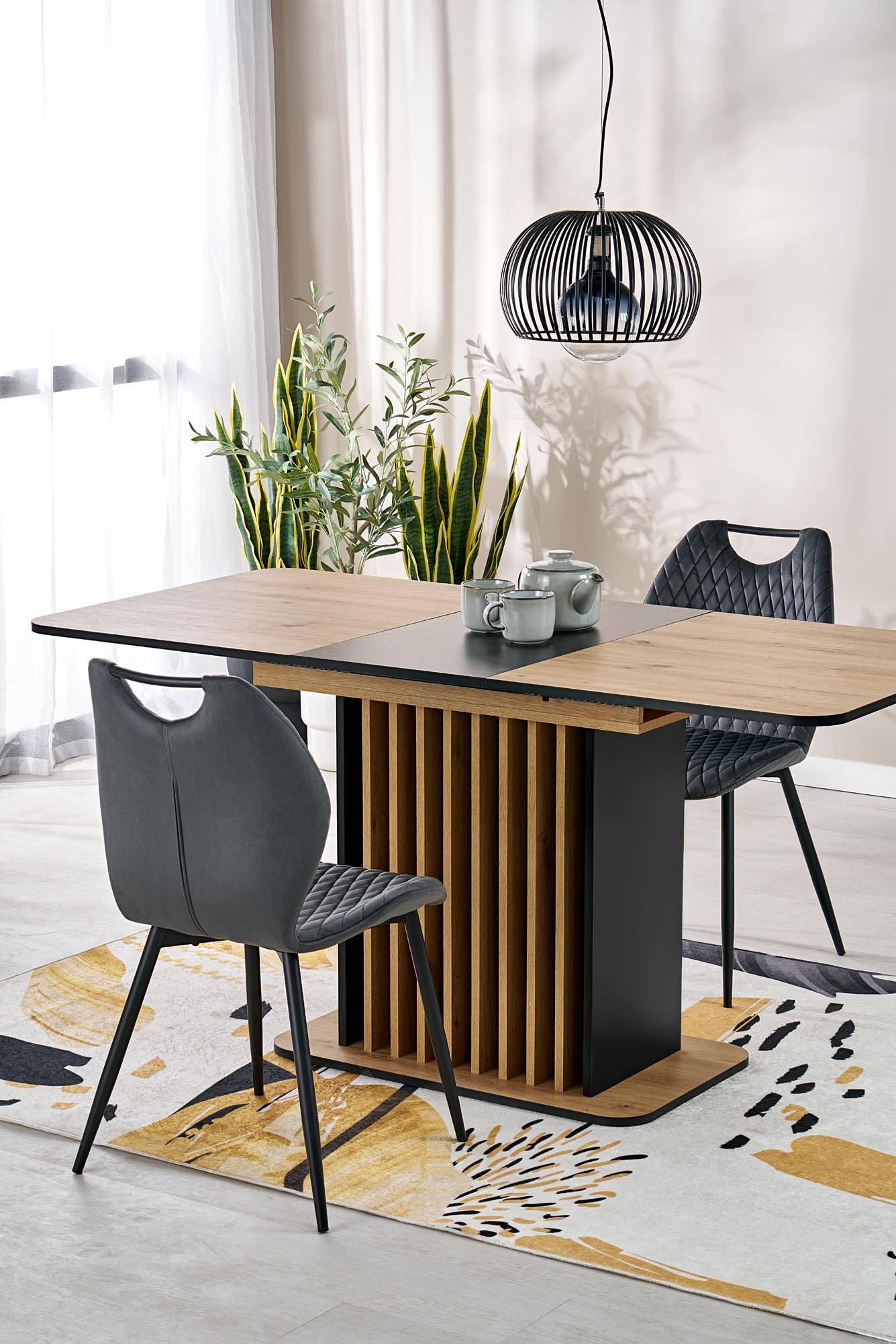 Mesa extensível WILSON - carvalho artisan / preto, 120-158cm - Image 9