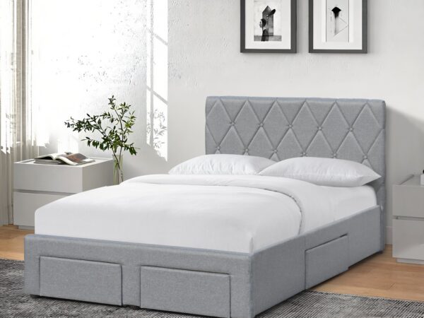 Cama estofada c/arrumação BETINA - Cinzento, 120x200cm