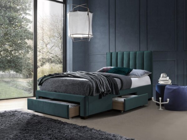 Cama estofada c/arrumação GRACE - Verde, 120x200cm
