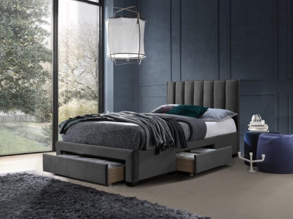 Cama estofada c/arrumação GRACE - Cinzento, 120x200cm