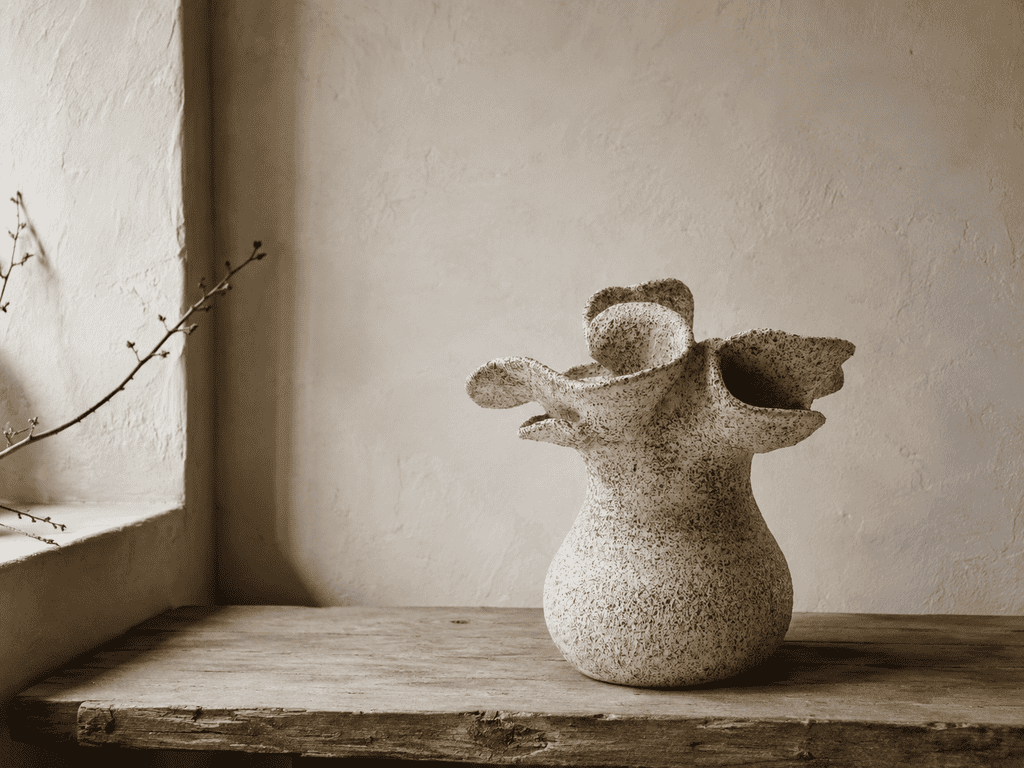 organic ceramic sculpture in wabi sabi interior by amelia johannsen