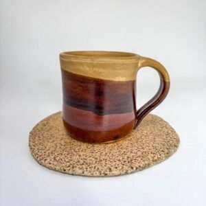 handmade earthy tones ceramic mug and coaster set