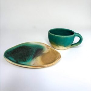 handmade ceramic latte mugs and plates made in Barcelona
