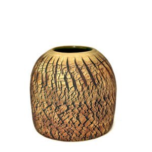 Sculptural stoneware vessel with dense naturally fractured texture and warm earth tones from the Faultline series by Amelia Johannsen