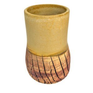 One-of-a-kind handmade stoneware vase with warm cream glaze and iron crackled texture below.