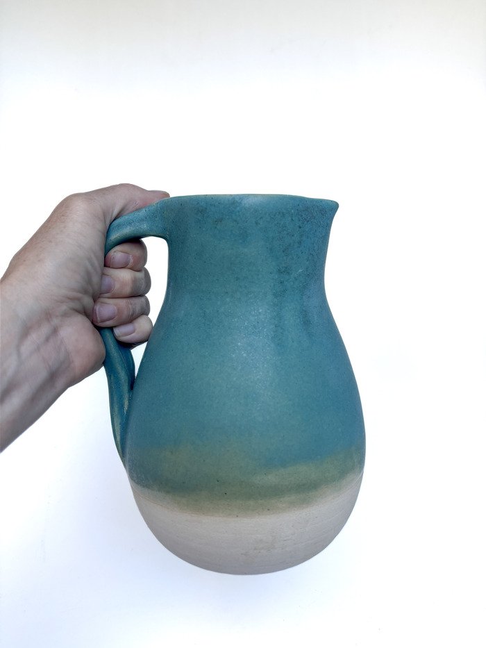 Turquoise Handmade Ceramic Pitcher - Image 3