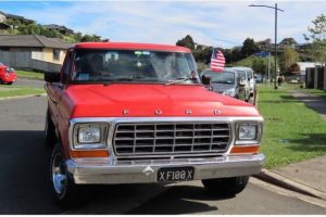 Summerset Resthome 9 Ford classic vintage truck at Americarna event in New Zealand, showcasing American automotive culture.