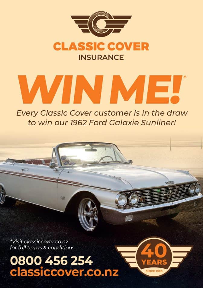 Vintage 1962 Ford Galaxie Sunliner convertible, classic car insurance giveaway context.