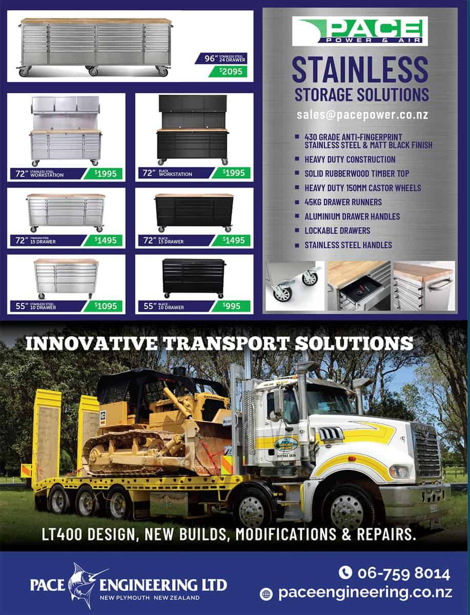 Stainless steel storage solutions display for Americarna event in New Zealand, showcasing durable workbenches and tool chests.