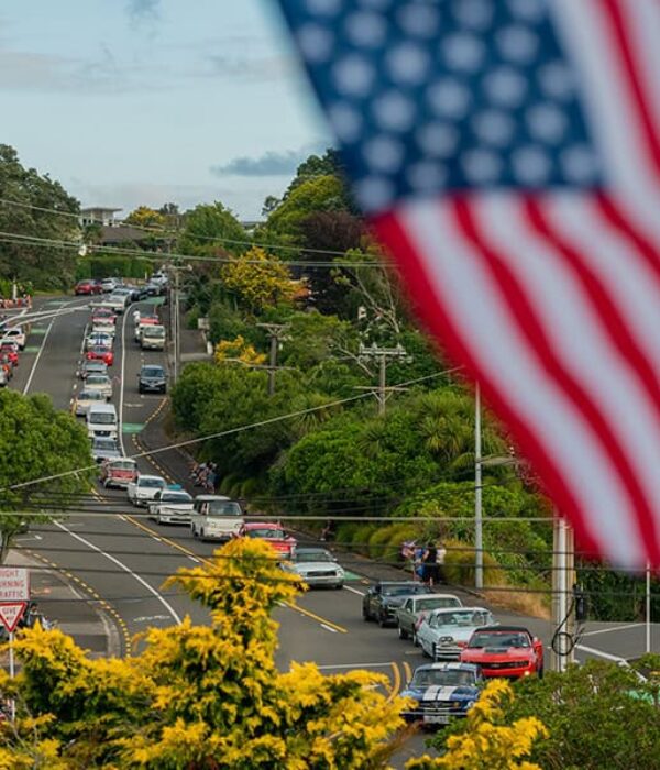 American flag waving at Americarna event.