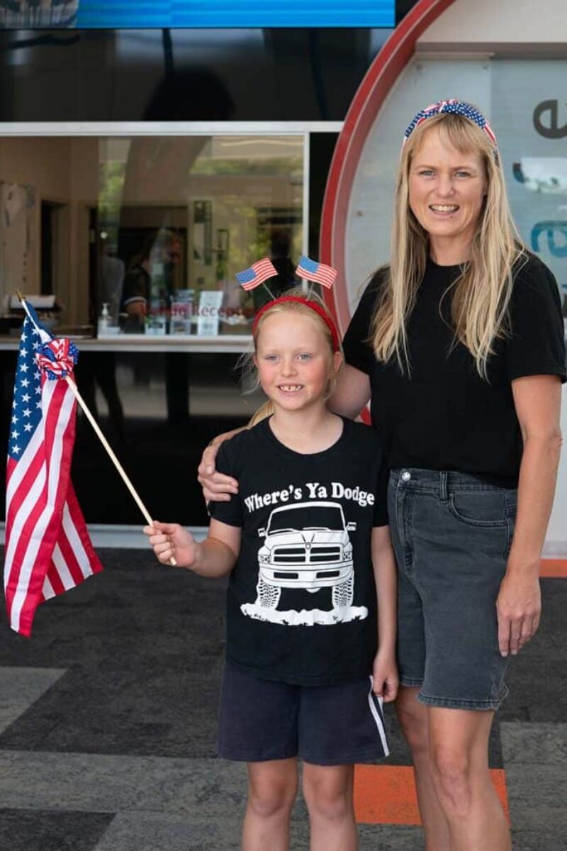 American-themed celebration with flags and festive attire.