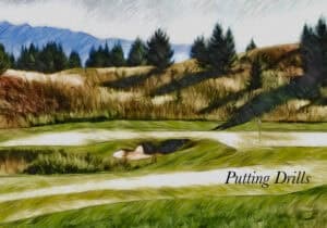 a golf course with trees and hills