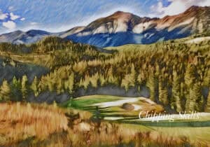 a landscape with trees and mountains