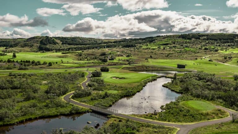 Lush green golf course landscape view