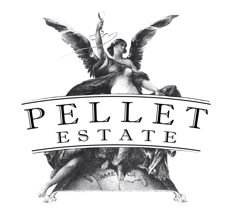 Pellet Estate logo featuring a mythological figure with wings holding a torch.