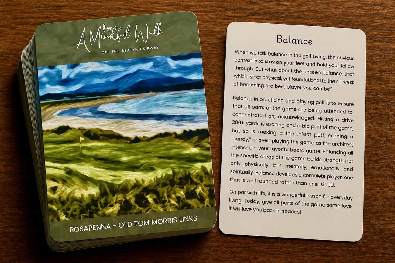 Golf meditation cards from Ireland edition for mindful walking practice.