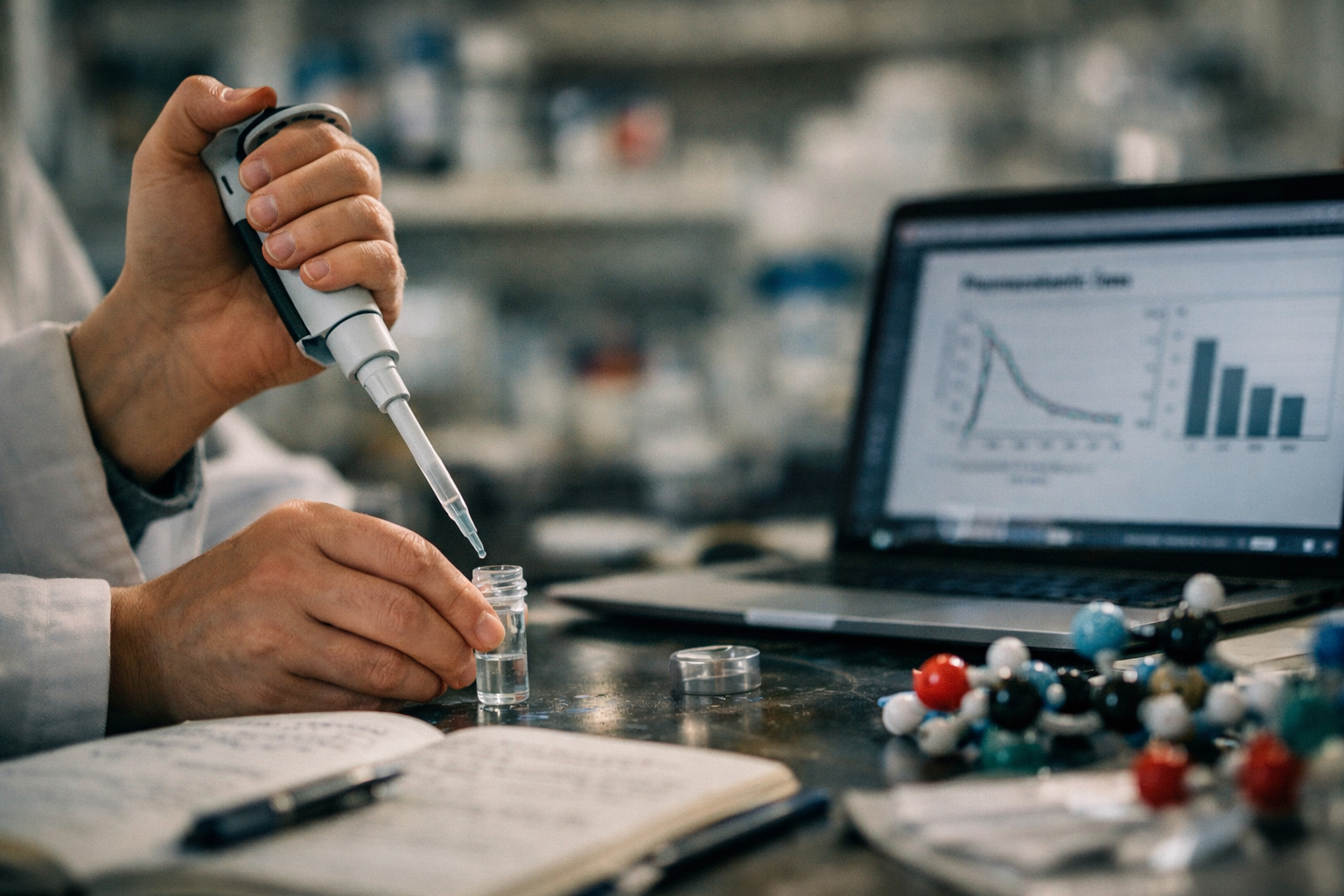 Scientist pipetting peptide solution in a research lab demonstrating how do peptide pharmacokinetics impact research outcomes? A detailed guide with focus on lab work and data accuracy