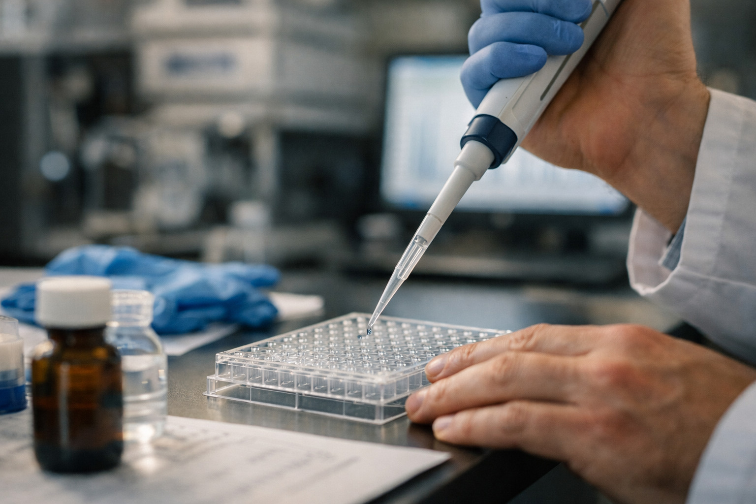 Scientist performing quality control techniques to measure peptide purity, illustrating why do research peptides exhibit variable purity