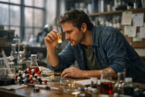 Researcher examining molecular samples in a natural laboratory setting illustrating how does peptide lipo c function in research settings? molecular mechanisms and applications