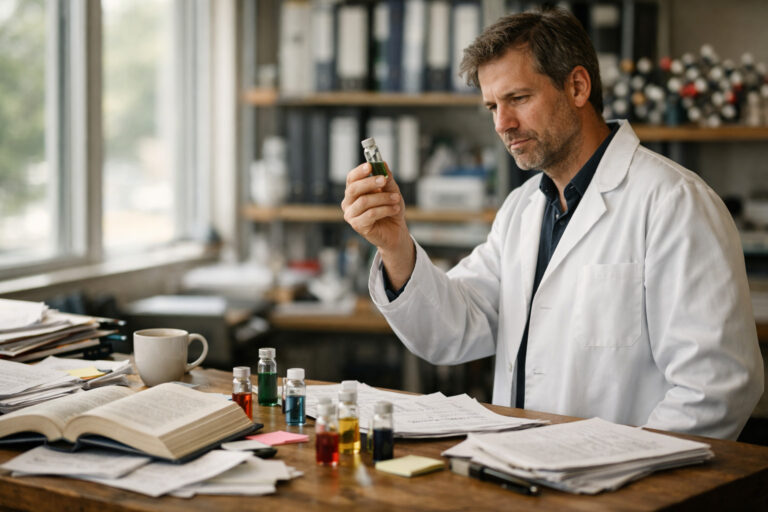 Researcher in a modern lab navigating legal gray areas with experimental bioactive compounds, illustrating the focus keyword navigating legal gray areas: emerging regulatory trends in experimental bioactive compounds