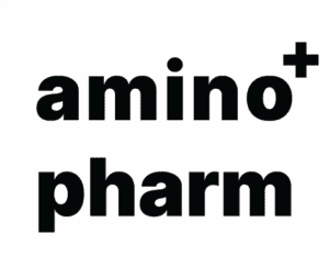 Amino Pharm logo featuring bold black text with a plus sign, representing a health and supplement brand focused on amino acids and wellness products.