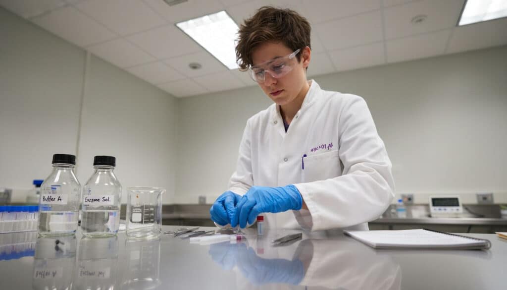 Lab technician preparing sterile workspace