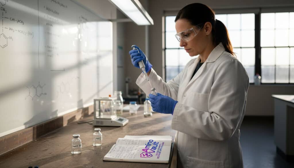 Scientist preparing peptide purity laboratory test