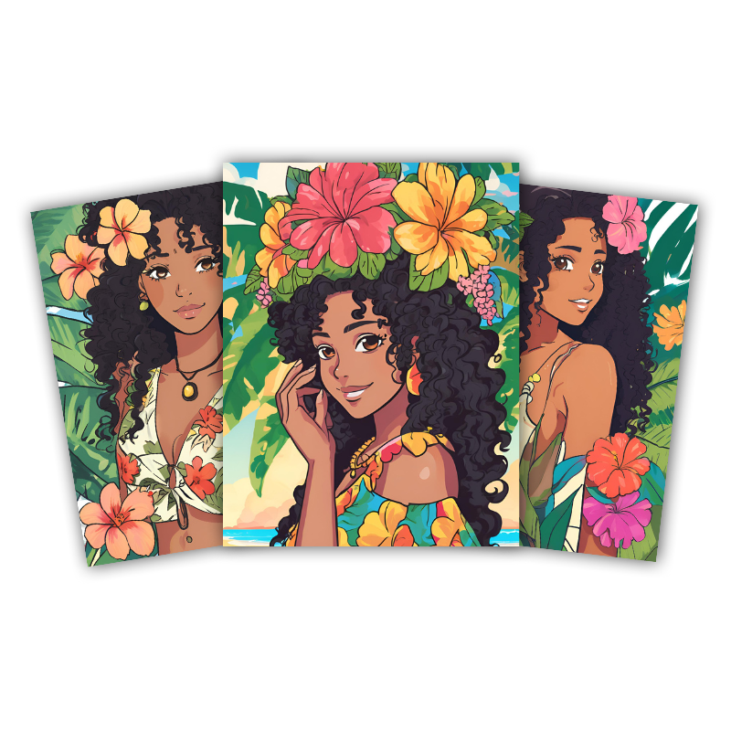 Curly hair guide covers featuring curly-haired women surrounded by flowers