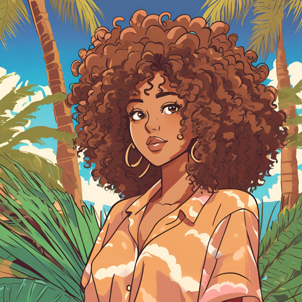 Confident woman with curly hair sharing tips for healthy curls