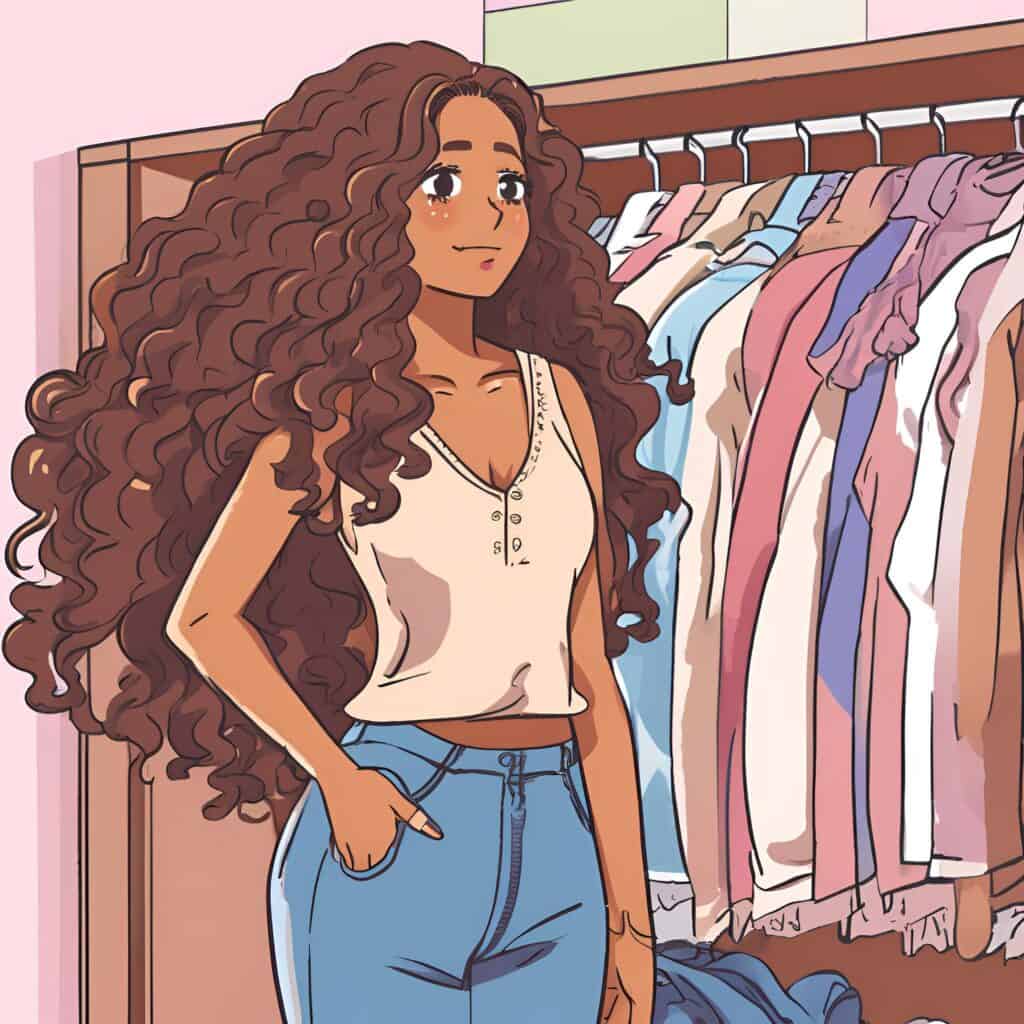 a young woman standing by her clothes inside her closet