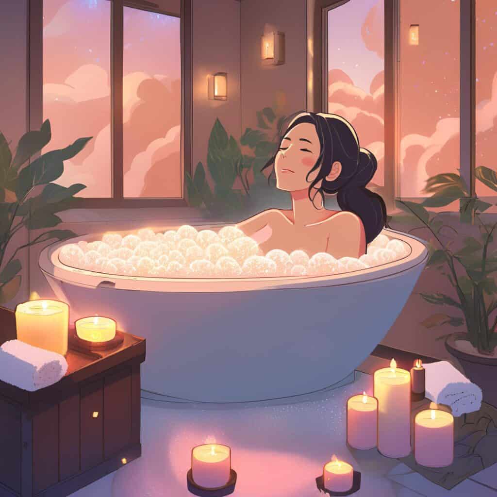 a young woman relaxing in the bathtub having a bubble bath 