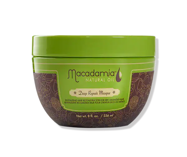 Green jar of Macadamia Natural Oil Deep Repair Masque, a hydrating deep treatment known for repairing severely dry or weakened curls.