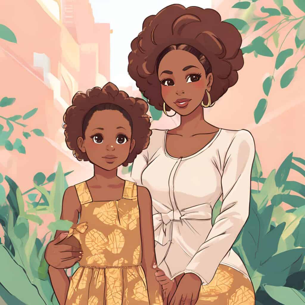 Mom and child wearing matching outfits for a fun Mother's Day photo.