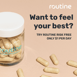 Routine probiotics bottle with clean modern packaging on a neutral background