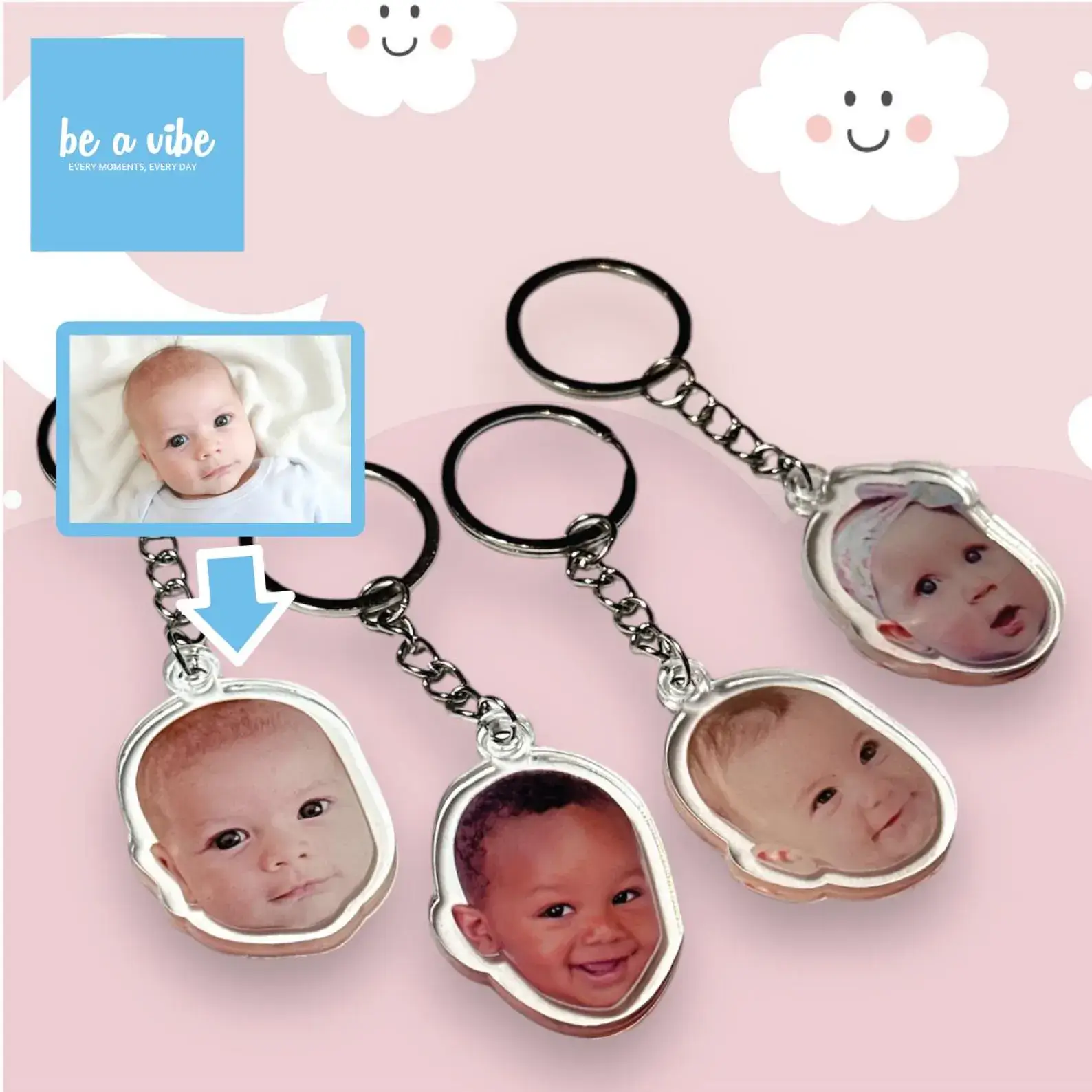 Baby Photo Keychains – Custom photo face cutout keychains for dads