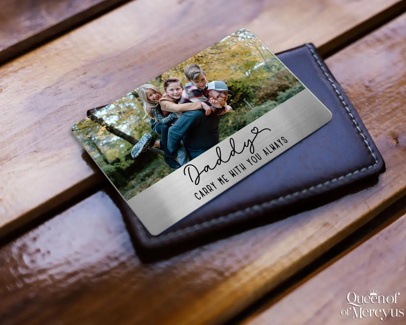Wallet Insert with Family Photo – Metal wallet card with printed family photo and message