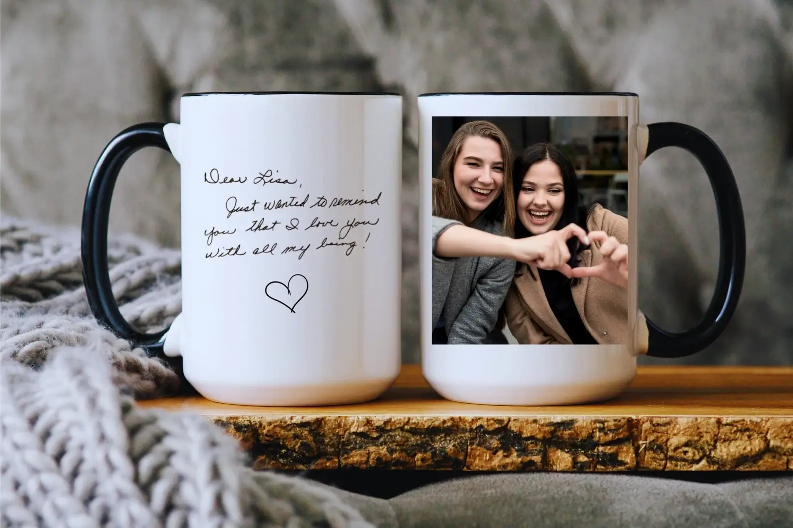 Mug with Handwriting and Photo – Custom coffee mug with photo and handwritten message