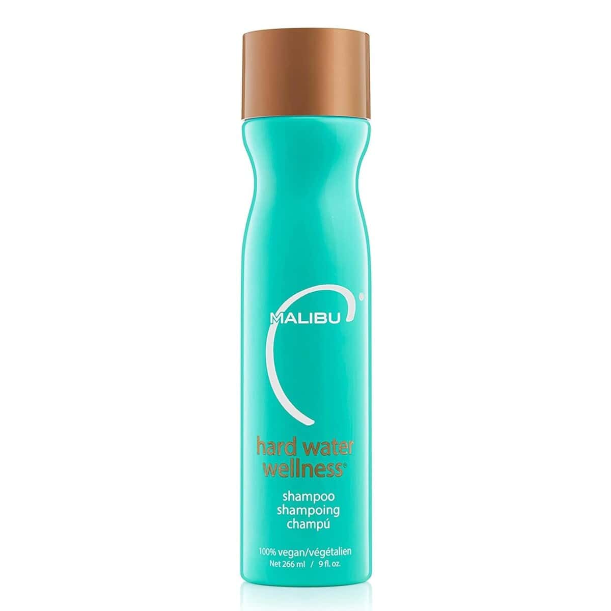 Malibu C Hard Water Wellness Shampoo bottle, teal with copper cap