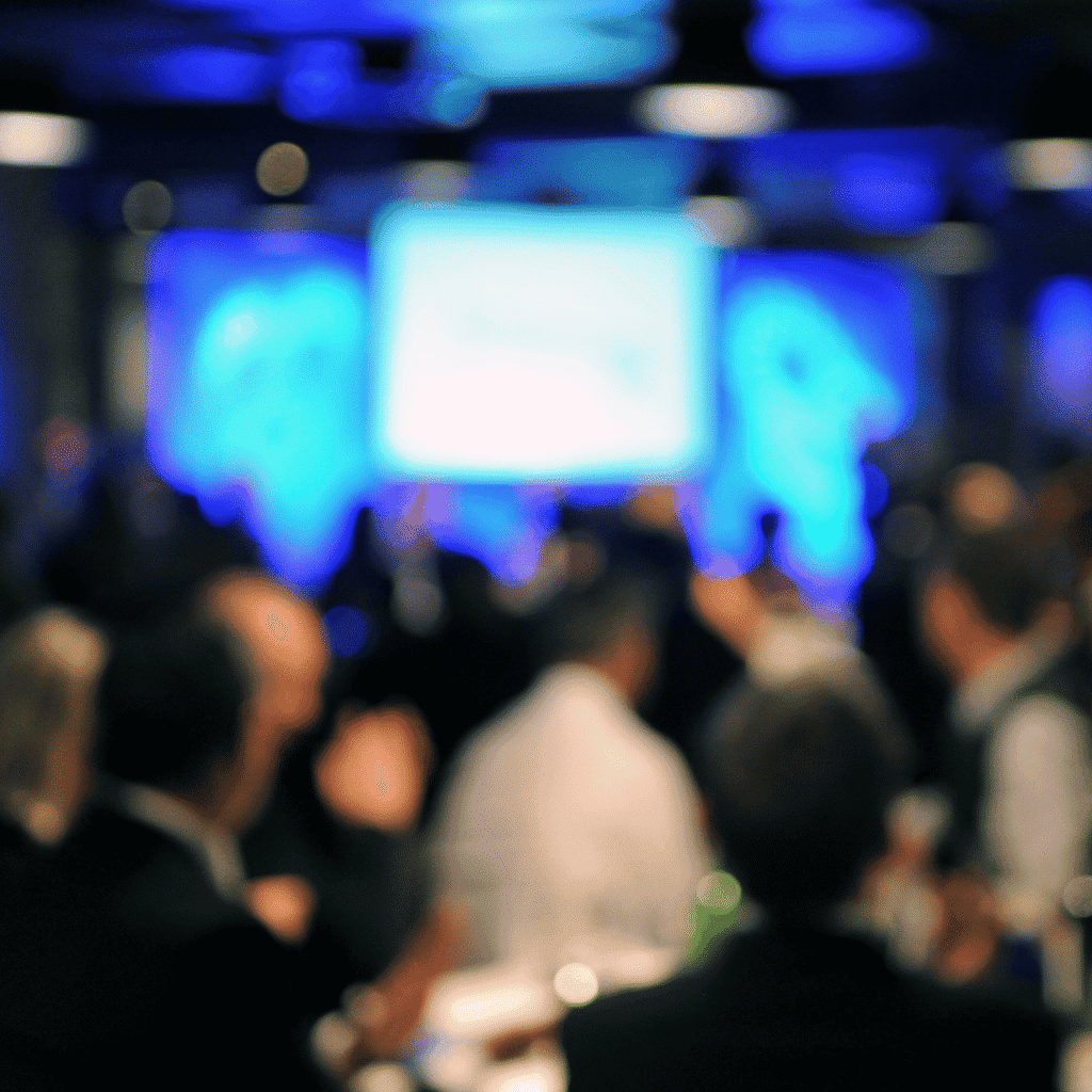 Audience members focused on a presentation during an event