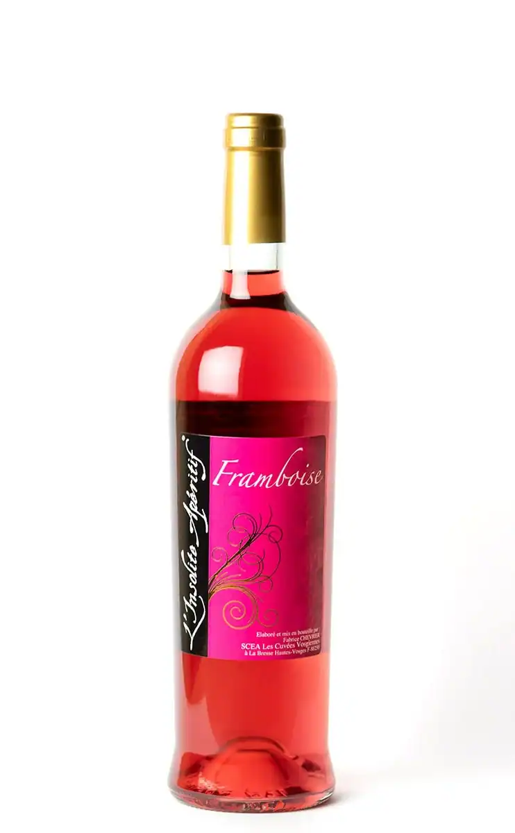 Bouteille de framboise pour apéritif fruité et rafraîchissant.